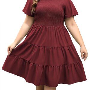 Plus Size Casual Summer Smocked Midi Dress with Pockets Boho Tiered Flow